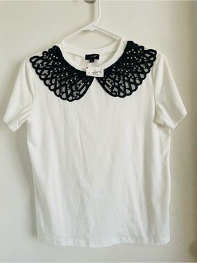 White Tee with Black Decorative Peter Pan Collar